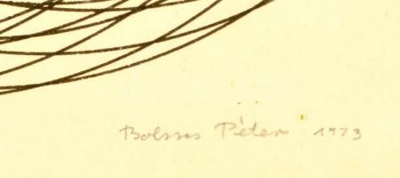 1973 Bokros Péter (1957-2017): Kompozíció. Szitanyomat, papír, üvegezett fa keretben, jelzett, 60x41...