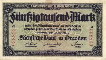 Német Birodalom/Weimari Köztársaság/Szászország/Sachische Bank zu Drezden 1923. 10000M, 50000M T:II/III+
