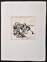 Rónai jelzéssel: Asztalnál. Tus, papír, 14×15 cm