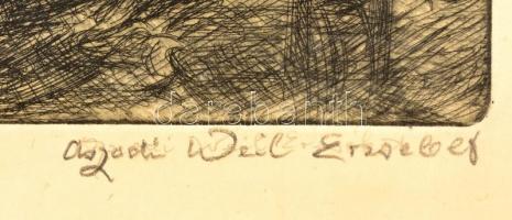 Aszódi Weil Erzsébet(1901-1976): Esős nap Velencében. Rézkarc, papír, jelzett, 25×30 cm