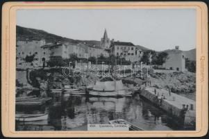 1896 Lovrana / Lovran Quarnero kikötő, kartonra ragasztott fotó, Stengel & Co., 10,5×16 cm