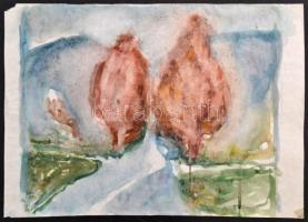 Somlai Vilma (1938-2007): Út széli fák. Akvarell, papír, jelzett (hátul hagyatéki pecsét), 29×40 cm