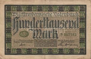 Német Birodalom/Weimari Köztársaság/Württemberg/Württembergische Notenbank 1923. 10000M, 50000M, 100...