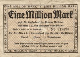 Német Birodalom/Weimari Köztársaság/Poroszország/ProvinzWestfalen/Landesbank 1923. 1000000M T:II/III