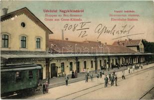 Nagykikinda, Kikinda; Vasúti indóház, vasútállomás, vonat / railway station with train