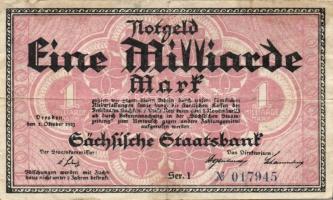 Német Birodalom/Weimari Köztársaság/Szászország/Sachsische Staatsbank 1923. 1000000M, 50000000M T:II/III+