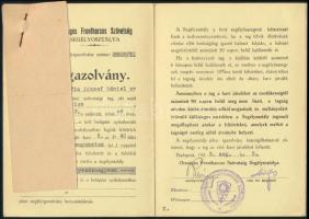 1938 Az Országos Frontharcos Szövetség segélyigazolványa kitöltve, pecsételve, fizetési igazoló szel...