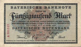 Német Birodalom/Weimari Köztársaság/Bajorország/Bayerische Notenbank 1922-1923. 5000M + 50000M T:II/III,III