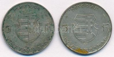 1947. 5Ft Ag "Kossuth" (2x) T:2- patina  Adamo F8.1