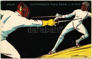1924 Paris, Jeux Olympiques. Épée / 1924 Summer Olympics advertisement postcard. Fencing. L. Pautauberge litho s: H. L. Roowy (EK)