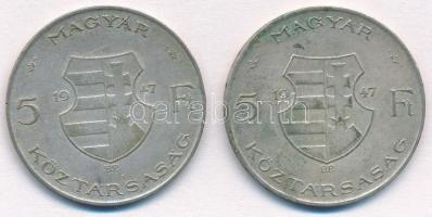 1947. 5Ft Ag "Kossuth" (2x) T:2,2- patina  Adamo F8.1