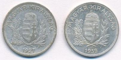 1927-1939. 1P Ag (2x) T:1-,3 patina Adamo P6