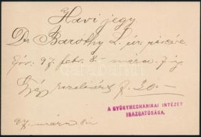 1897 A budapesti Gyógymechanikai (Zander) Intézet havijegye, dr. Baróthy Lajos (1856-1933) irodalomt...