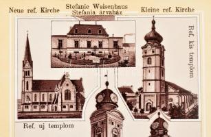 1895 Debreczeni Emlék, kőnyomatos városképek 12 lapon, kiadói aranyozott kötésben, ritka!, 15×13 cm