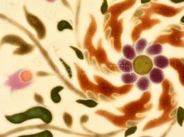 cca 1890 Zsolnay virág mintás tál, kézzel festett porcelánfajansz, repedéssel, jelzett (TJM), formas...