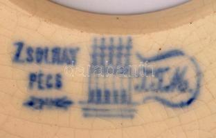 cca 1880 Zsolnay gyűrű 2 db (petróleumlámpához), kézzel festett porcelánfajansz, jelzett, apró lepat...