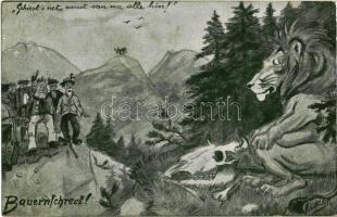 Alto Adige, Südtirol, South Tyrol; Bauernschreck / Hunter humour with lion. B.K.W.I. s: F. Linzer