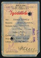 1931-1945 Ganz gyári dokumentumok, jutalmazó oklevél és fényképes gyári belépő