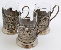 3 db szamovár pohár üveg betéttel (moszkvai olimpia 1980), m: 12 cm