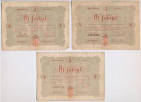 1848. 5Ft "Kossuth bankó" vörösesbarna nyomat (11x) egyiknél előlapi román szöveg ékezet h...