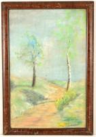 Iványi jelzéssel: Két fa az útnál. Pasztell, papír, foltos, üvegezett keretben, 50×32 cm