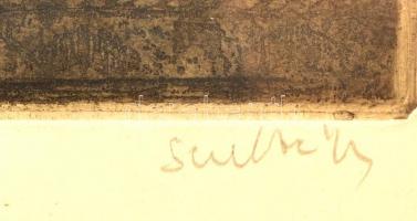 Scultéty Éva (1917-2001): Virág csendélet, rézkarc, papír, jelzett, üvegezett fa keretben, 30x24 cm