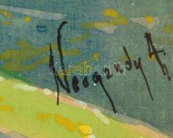 Neogrády jelzéssel: Dombos táj folyóval. Akvarell, papír, üvegezett keretben, 25×32 cm