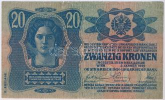 1913. 20K II. kiadás, piros "MAGYARORSZÁG" körbélyegzővel T:III,III- kis szakadás, ragaszt...