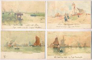 16 db RÉGI holland litho művészlap sorozat, H. Lassiers szignóval / 16 pre-1900 Dutch litho art postcards in a series, signed by H. Lassiers