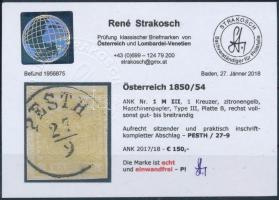 1kr citromsárga MP III "PESTH" Certificate: Strakosch 1kr yellow MP III "PESTH" ...