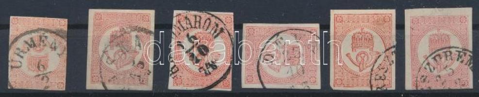 1871 6 db könyvnyomású Hírlapbélyeg közte szép bélyegzések