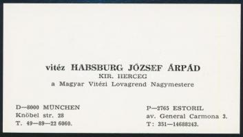 cca 1970-1980 vitéz Habsburg József Árpád (1933-2017) kir. herceg, Magyar Vitézi Lovagrend nagymesterének névjegykártyája