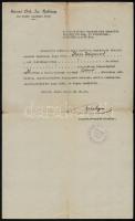 1939 Sárvár, az orthodox hitközség anyakönyvi igazolása, fejléces papíron, Fischer Ignác anyakönyvezető főrabbi aláírásával