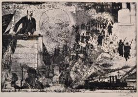 Würtz Ádám (1927-1994): Lenin a nagy októberi szocialista forradalom. Rézkarc, papír, jelzett, 19×29 cm