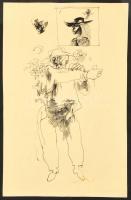 Szász Endre (1926-2003) Illusztráció (kalapos férfi). Tus, papír. Jelzett. Üvegezett keretben.26×16 cm
