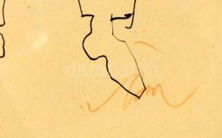 Szász Endre (1926-2003) Illusztráció (kalapos férfi). Tus, papír. Jelzett. Üvegezett keretben.26×16 ...