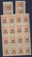 1946. 100AP-s (10x) + 500AP-s (16x)okmánybélyeg, pénz helyett is használták, összefüggő tömbben, ill. sorban