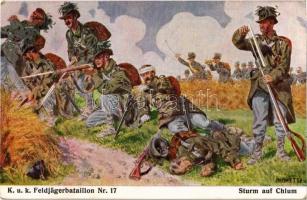 Sturm auf Chlum. K.u.K. Feldjägerbataillon Nr. 17. Kdtobj. Wenzel Bohac / Austro-Hungarian K.u.K. military art postcard, Battle of Chlum s: Righetti