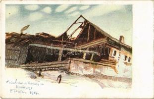 1918 Zerschossene Häuser in Jacobeny / WWI Austro-Hungarian K.u.K. military, destroyed hauses in Iacobeni (Jakabfalva) s: Ferd. Dusa + K.u.K. schweres Feldartillerieregiment Nr. 12. Batterie Nr. 2. Feldpostamt 293.
