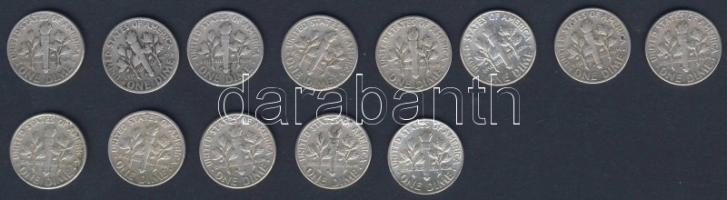 USA 1946-64. 10c Ag "Roosevelt" (13x) mind klf évszám! T:2,3