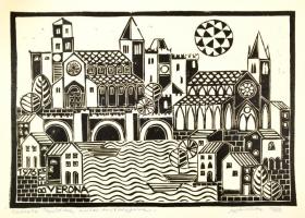 Berta Márton (?-): Szerelem, Verona. Linó, 2 db, papír, jelzett, felcsavarva, 42×29 és 25×35 cm