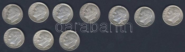 USA 1954-64. 10c Ag "Roosevelt" (10x) 7x klf évszámmal! T:2,3