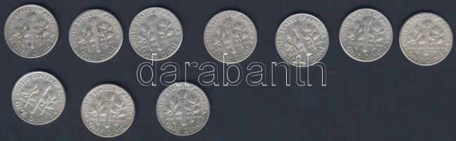 USA 1954-64. 10c Ag "Roosevelt" (10x) 7x klf évszámmal! T:2,3