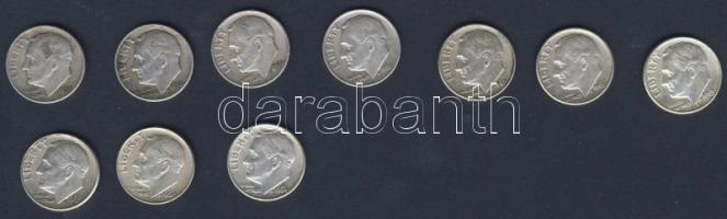 USA 1954-64. 10c Ag "Roosevelt" (10x) 7x klf évszámmal! T:2,3