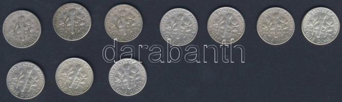 USA 1954-64. 10c Ag "Roosevelt" (10x) 7x klf évszámmal! T:2,3