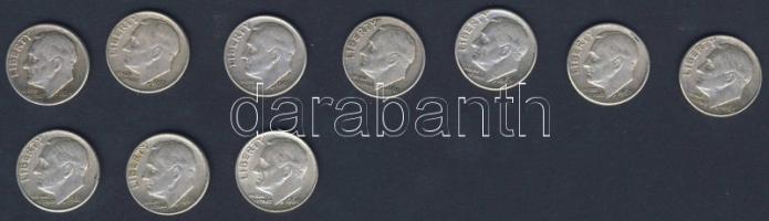 USA 1954-64. 10c Ag "Roosevelt" (10x) 7x klf évszámmal! T:2,3