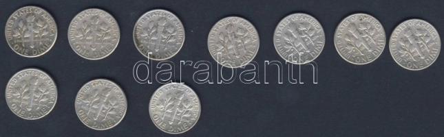 USA 1954-64. 10c Ag "Roosevelt" (10x) 7x klf évszámmal! T:2,3