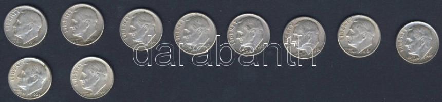 USA 1954-64. 10c Ag "Roosevelt" (10x) 5x klf évszámmal! T:2,3