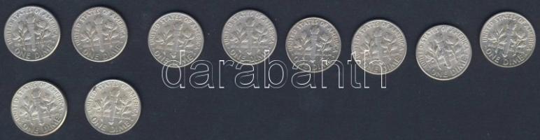 USA 1954-64. 10c Ag "Roosevelt" (10x) 5x klf évszámmal! T:2,3