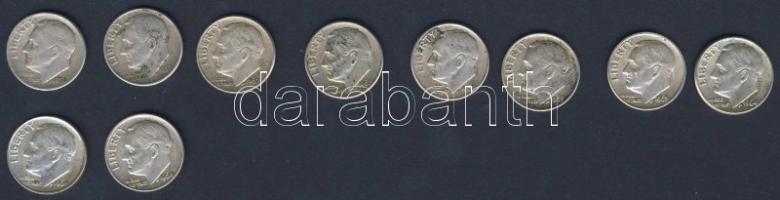 USA 1954-64. 10c Ag "Roosevelt" (10x) 5x klf évszámmal! T:2,3